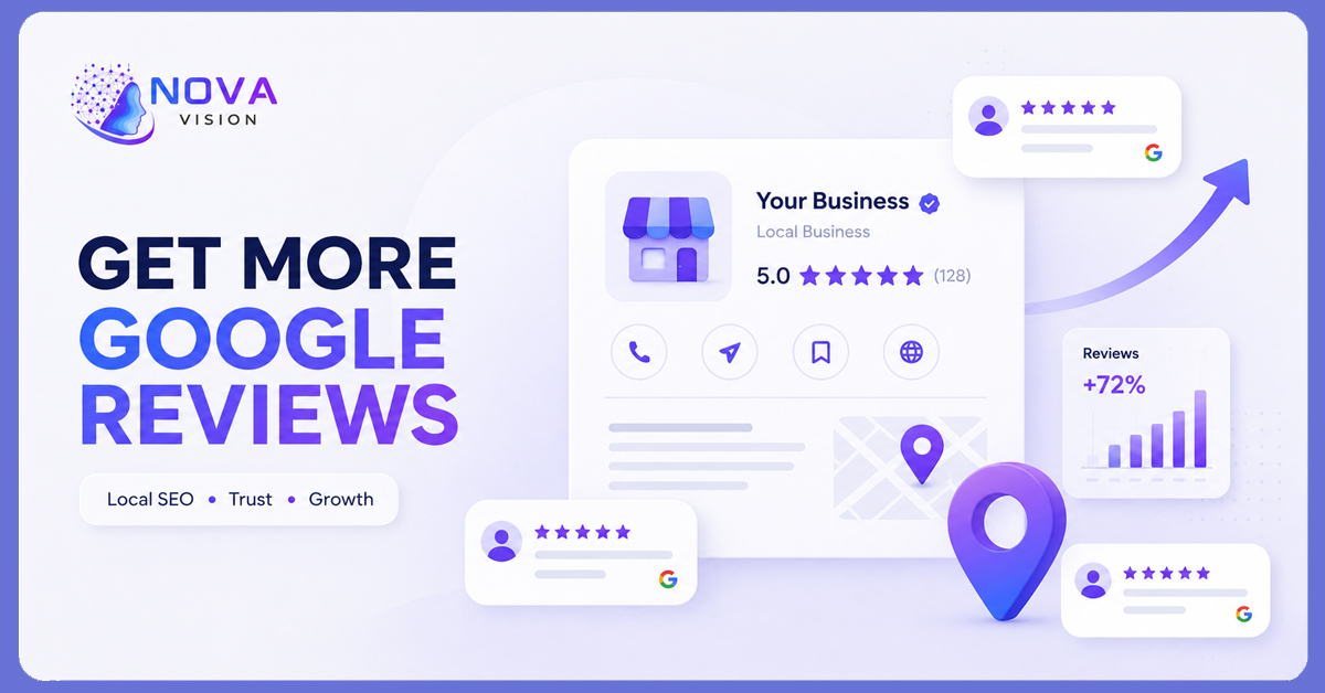 Business owner encouraging customers to leave Google reviews to improve local SEO and online reputation.